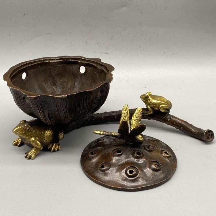 銅細工 金蜻蛉蓮華香薫炉 香炉 香道具 装飾品 工芸品 美術品 置物 銅細工 金蜻蛉蓮華香薫炉 香炉 香道具 装飾品 工芸品 美術品