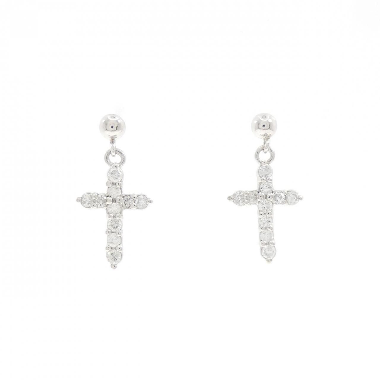 PT900 クロス ダイヤモンド ピアス 0.30CT