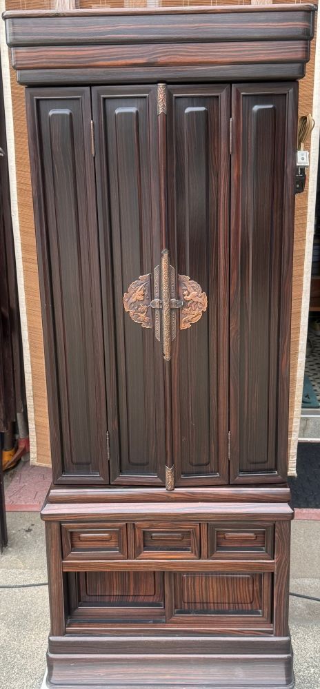 【送料込み/匿名配送】高級仏壇・御霊抜き済み 創価学会 中古仏壇 1081 20号黒檀正三方 金剛桜｜創価学会仏壇