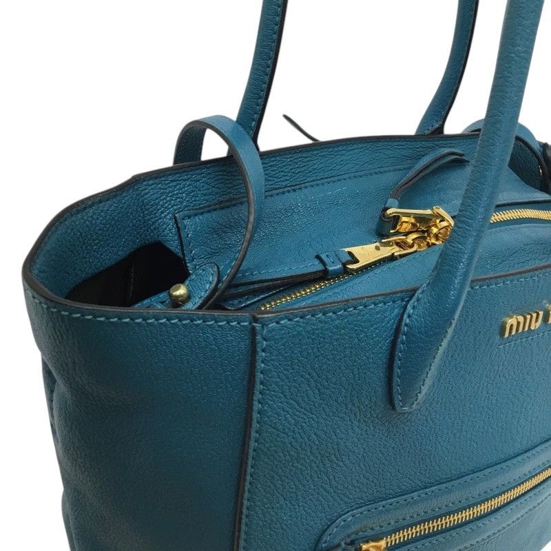 ミュウミュウ ハンドバッグ - ブルーグリーン レザー miumiu miumiu