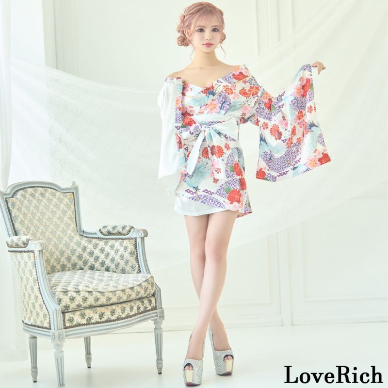 LoveRich ラブリッチ 【4カラー/2点セット】和柄 鶴柄 ツートン 帯