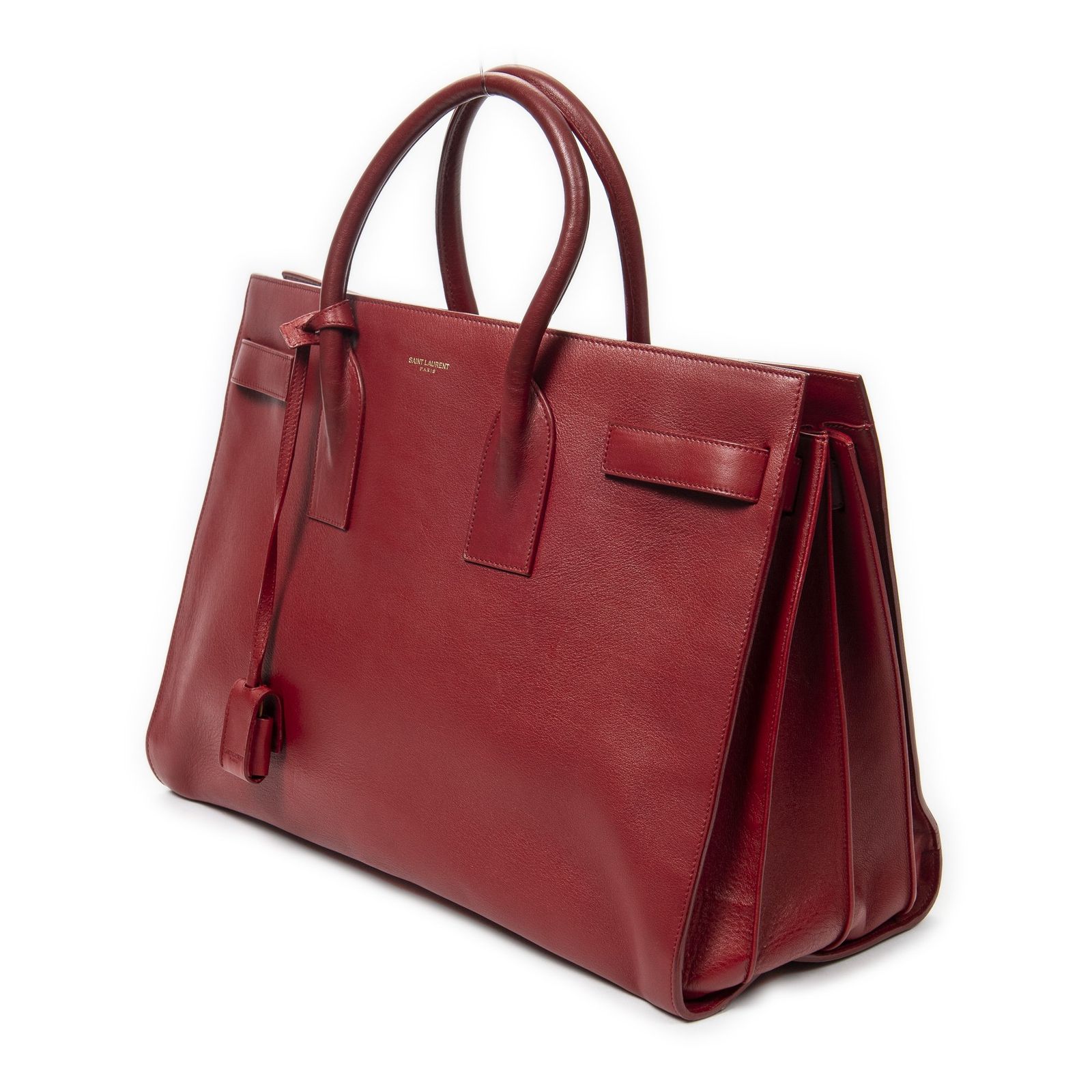 YVES SAINT LAURENT イヴサンローラン大サック ド ジュール赤カーフスキンレザーA