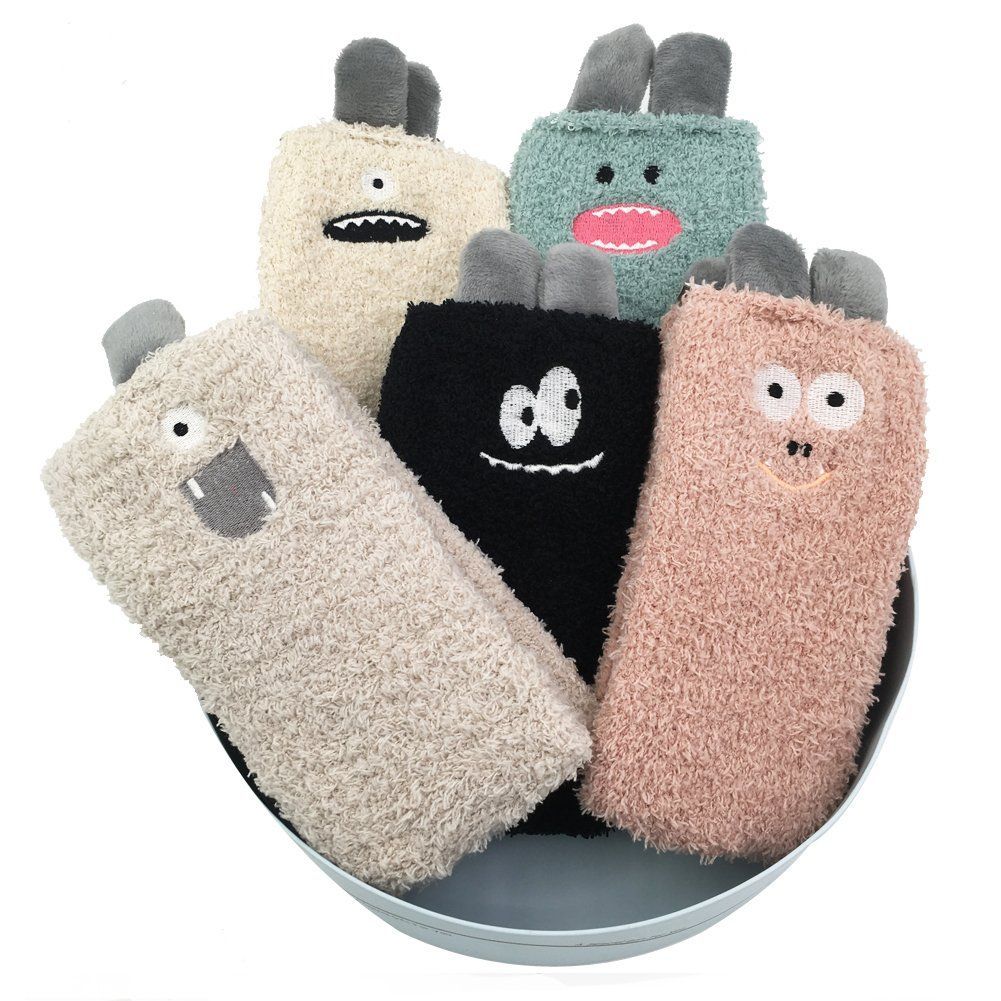 売切注意 暖かい 冷え対策 冬 女性 ショート 可愛い ふわふわ 睡眠 もこもこソックス 防寒靴下 厚手 22-25CM Ting ５足セット レディース Sandy