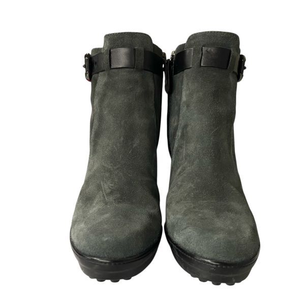 トッズ Tod s ショートブーツ ブーティ サイドジップ チャンキーヒール グレー スエード 35 1|2 22.5cm レディース 5E029