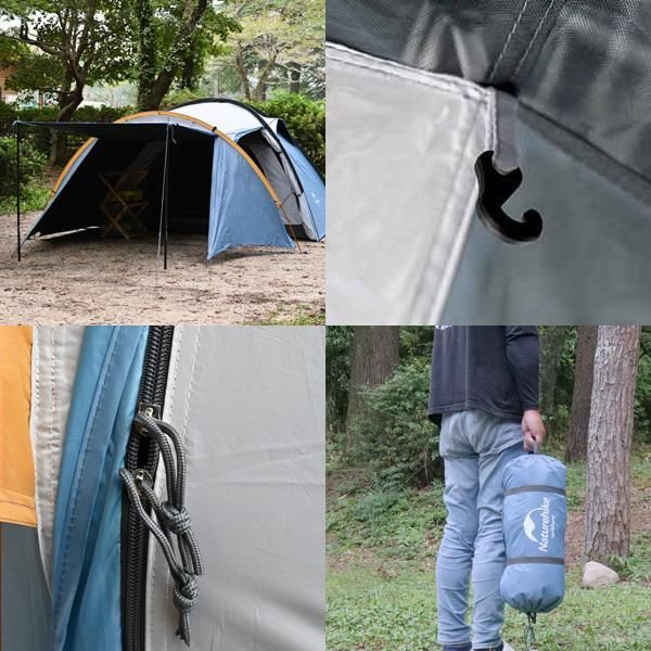 Naturehike キャンプテント 3人用 トンネルテント グレー ブルー