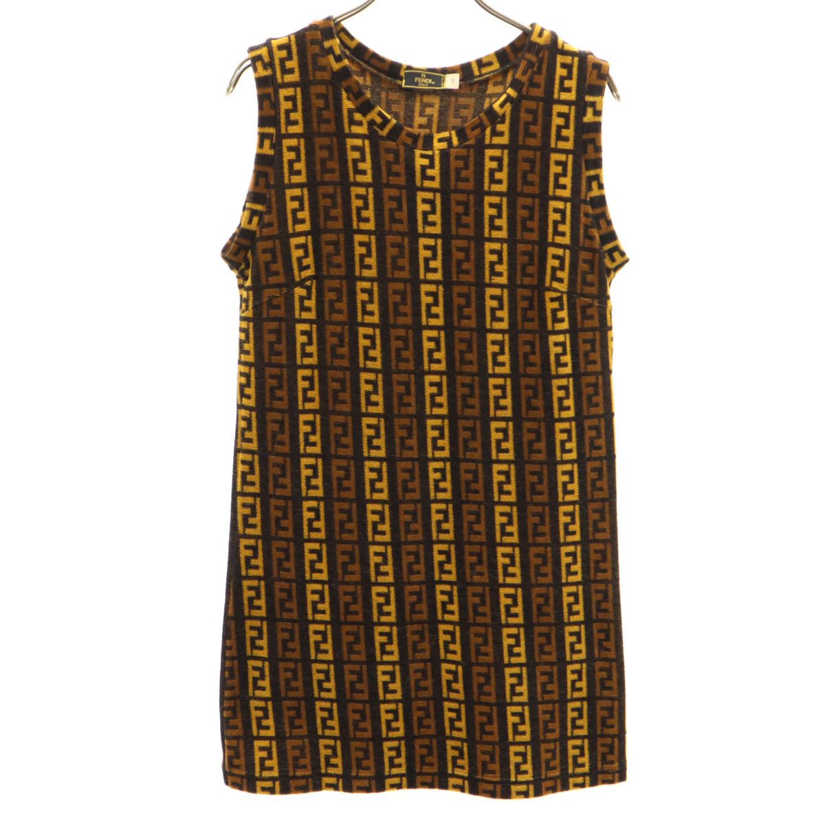 【美品】FENDI ズッカ パイル地 ノースリーブ ワンピース サイズ42 FENDI 美品/国内正規 フェンディ ズッカ柄 サイドライン ノースリーブ