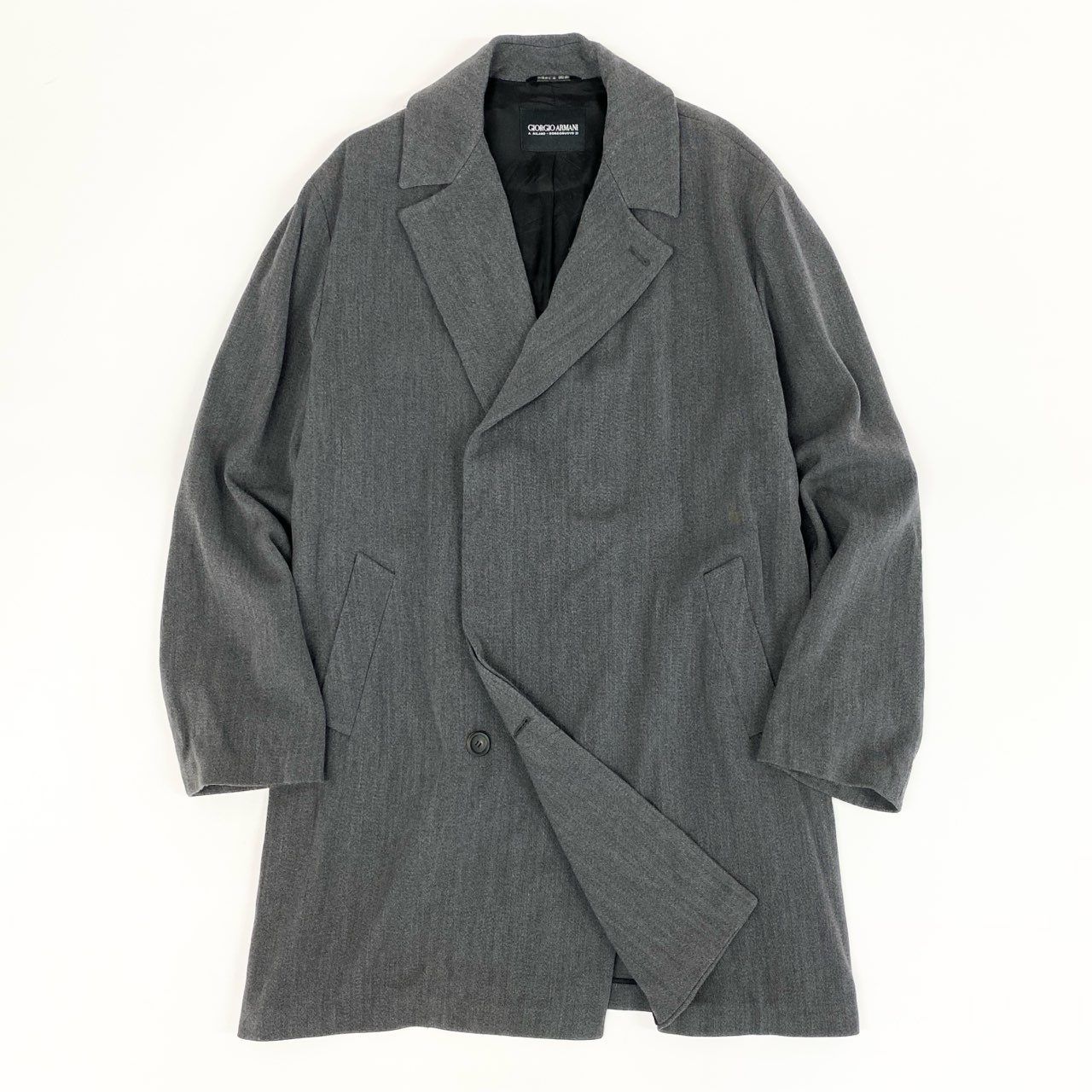 60f20 GIORGIO ARMANI ジョルジオアルマーニ ウールチェスターコート 48 グレー イタリア製 ビジネスコート フォーマル 60f20 GIORGIO ARMANI ジョルジオアルマーニ ウールチェスターコート