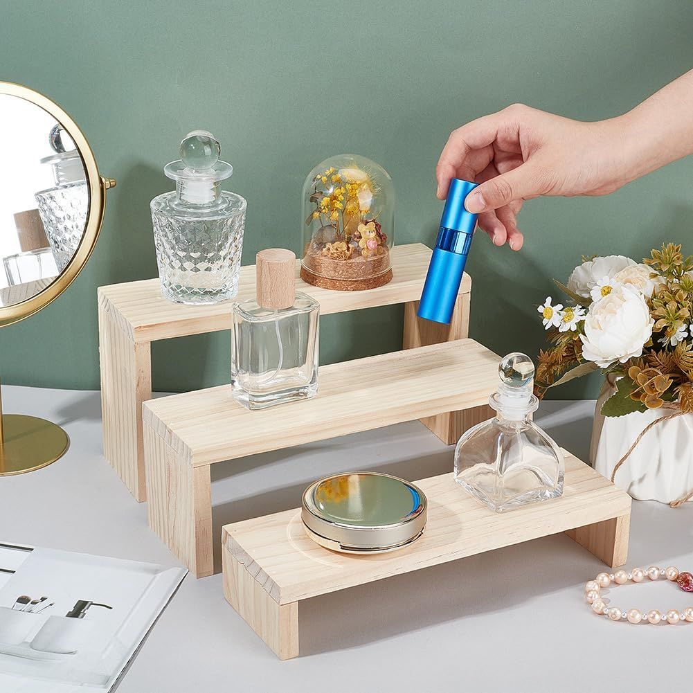 新品 OLYCRAFT 3個セット 木製展示台 木製ディスプレイ 3段高低差 コの