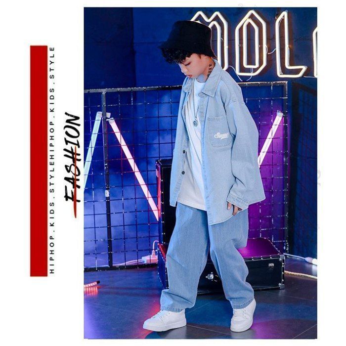  キッズダンス衣装 ヒップホップ キッズ ダンス衣装 セットアップ デニム 子供 デニムシャツ デニムパンツ ジャケット ロングズボン ステージ衣装 その他 キッズ服(100cm~)