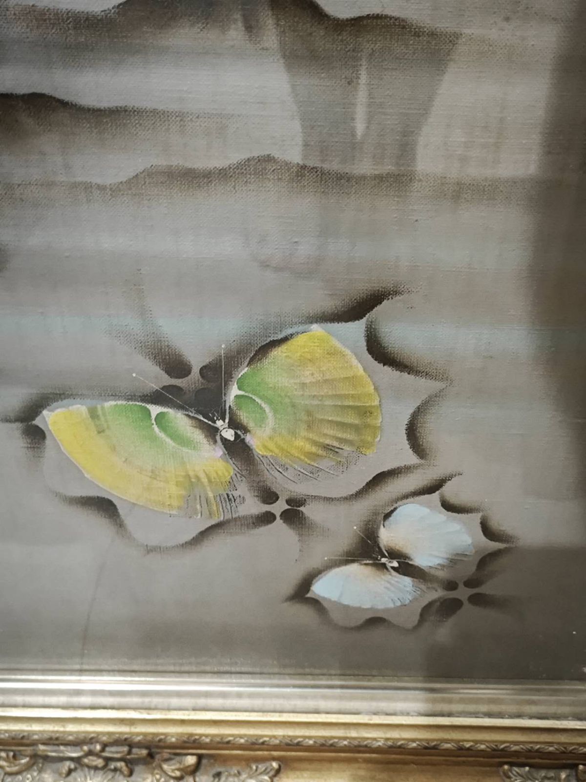 日本画 誠作 胡蝶舞う群山図 水墨の趣 格調高い和室装飾