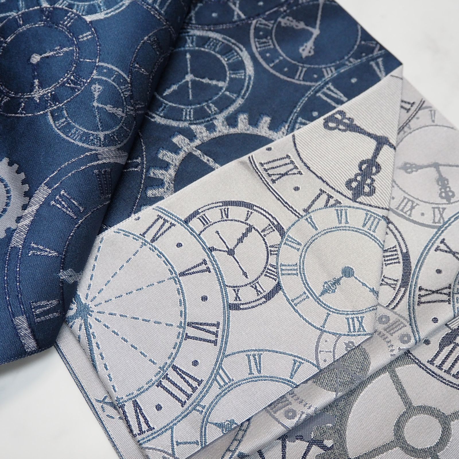 名古屋帯 八寸 時計仕掛け 時計 歯車 ギア グレー ネイビー