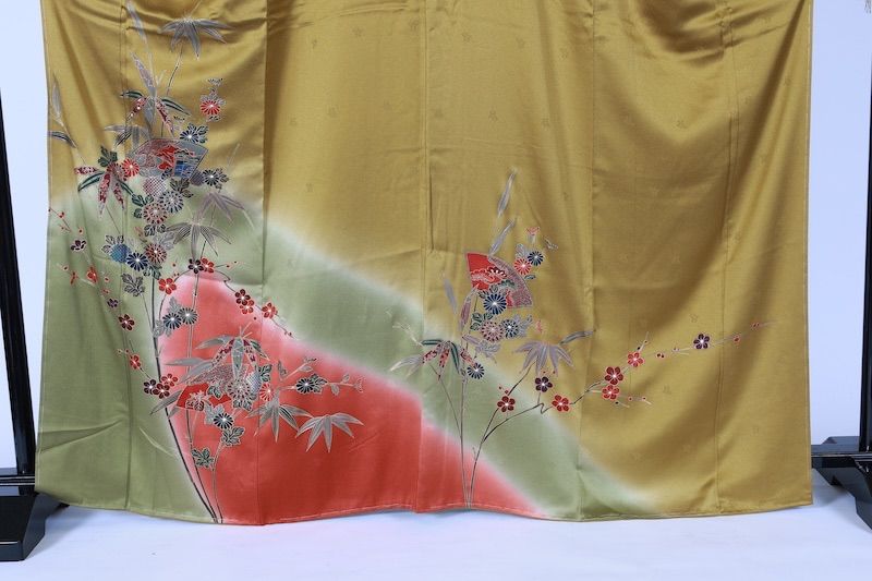 訪問着　新品未使用品　茶　藍　紫　珊瑚朱　グレー　グリーン　松竹梅　扇面　地紋通し　T534 訪問着 新品未使用品 茶 藍 紫 珊瑚朱 グレー グリーン 松竹梅 扇面