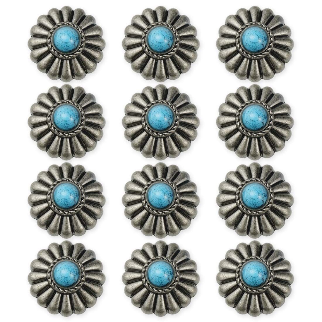 新品 コンチョ ボタン ターコイズ 12個セット 小菊 ミニフラワー 17mm ネジ 付き レザー クラフト 財布 バッグ (グレー)