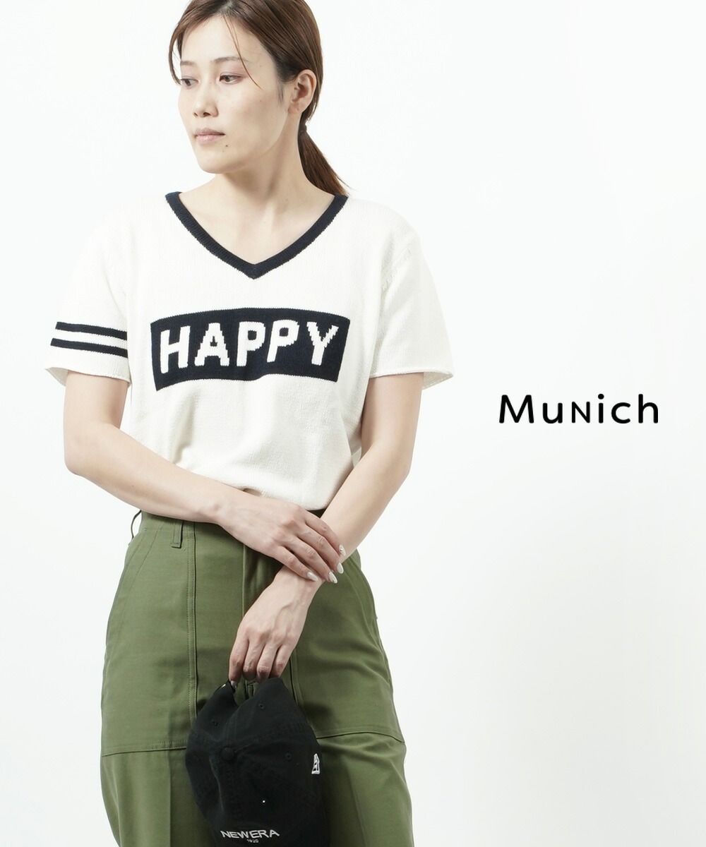 ミューニック Munich コットン 半袖 Vネック プルオーバーニット
