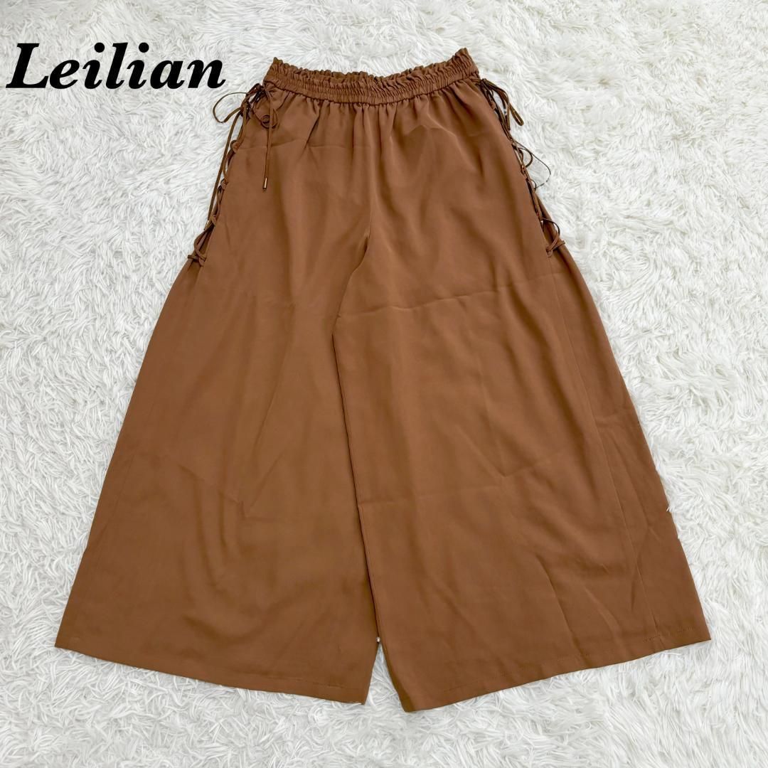 Leilian レリアン サイドレースワイドパンツ 7 S ブラウン