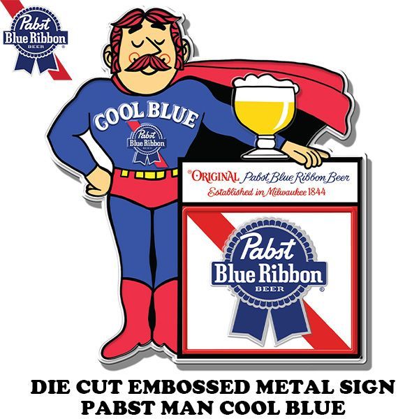 BIG ダイカット エンボス メタルサイン Pabst Man Cool Bule【パブスト