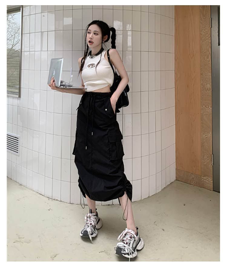 グランジy2k asknowas迷彩スタッズ ロングスカート カーゴ ミリタリー カモフラ 迷彩柄 メッシュ シアー シースルー カーゴ ロング