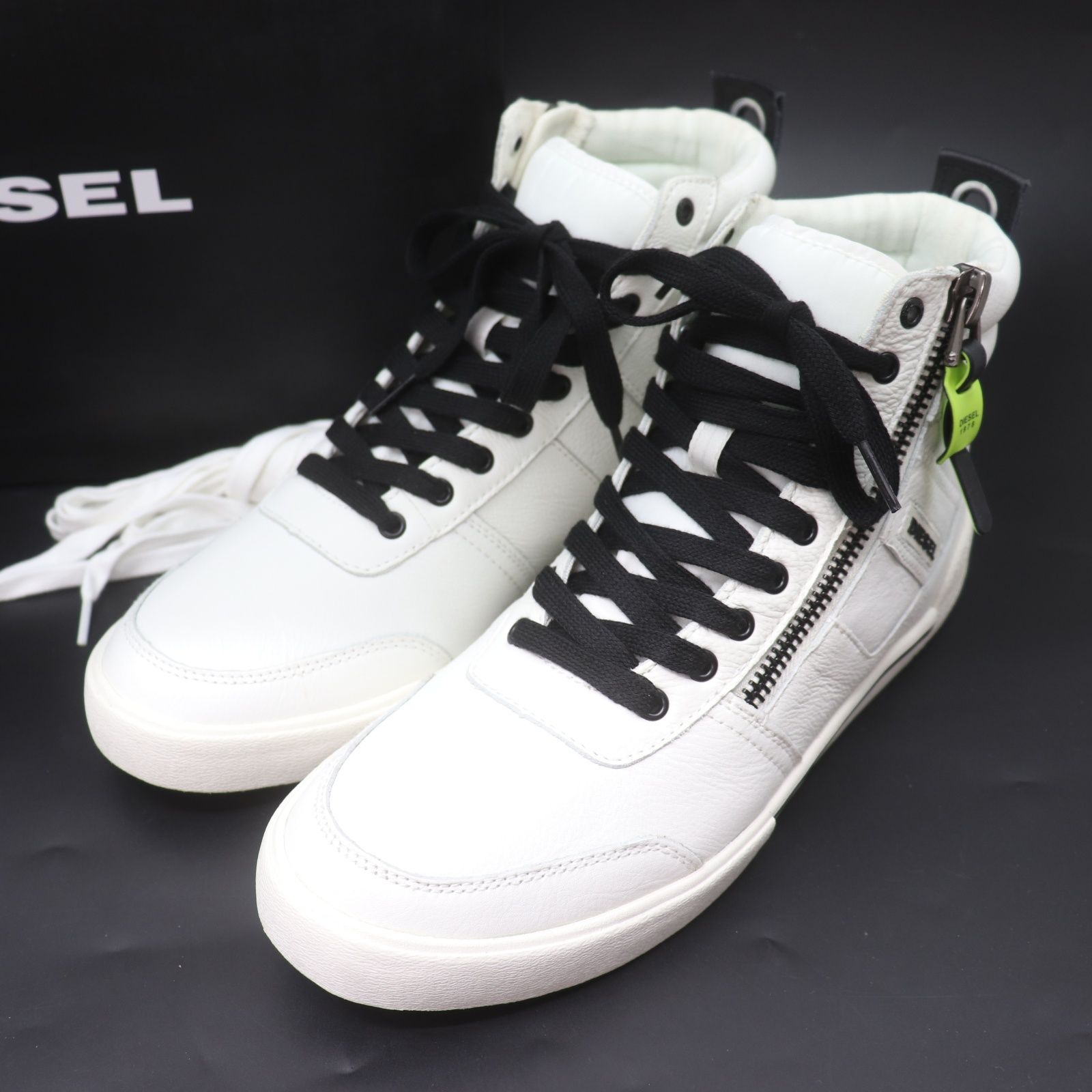 新品 DIESEL ディーゼル レザー ハイカットスニーカー WHITE RED BLACK