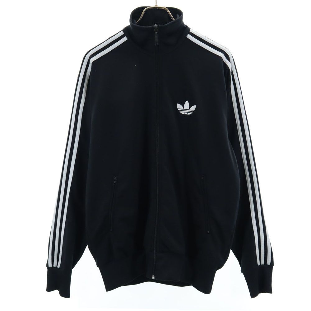アディダス トレフォイルロゴ刺繍 トレーニング トラックジャケット L 黒 adidas ジャージ 裏トリコット 3ライン メンズ 古着 【240425】