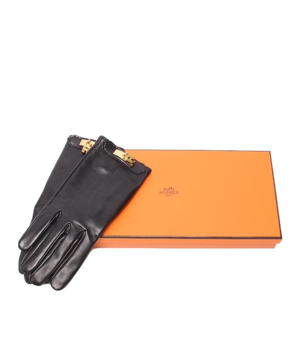 HERMES エルメス ケリー レザー ゴールド金具 グローブ 手袋 ブラウン