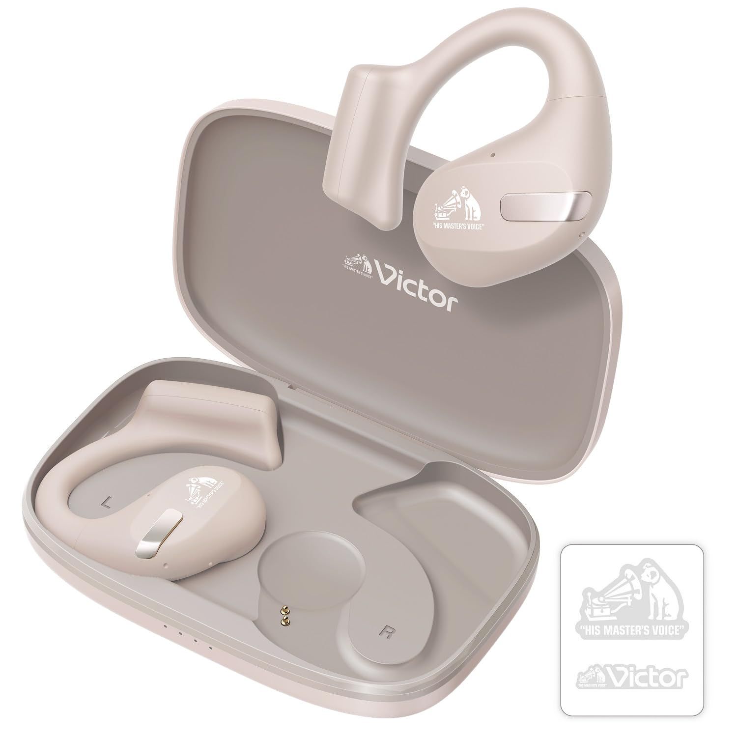 JVCケンウッド Victor HA-NP50T-CA ワイヤレスイヤホン Bluetooth オープンイヤー 耳をふさがない ながら聴き マルチポイント 耳掛け 最大38時間再生 マイク付き ベージュ ステッカー付 ベージュ