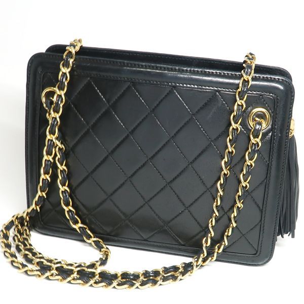 CHANEL チェーンバッグ 黒 マトラッセ フリンジ ショルダー