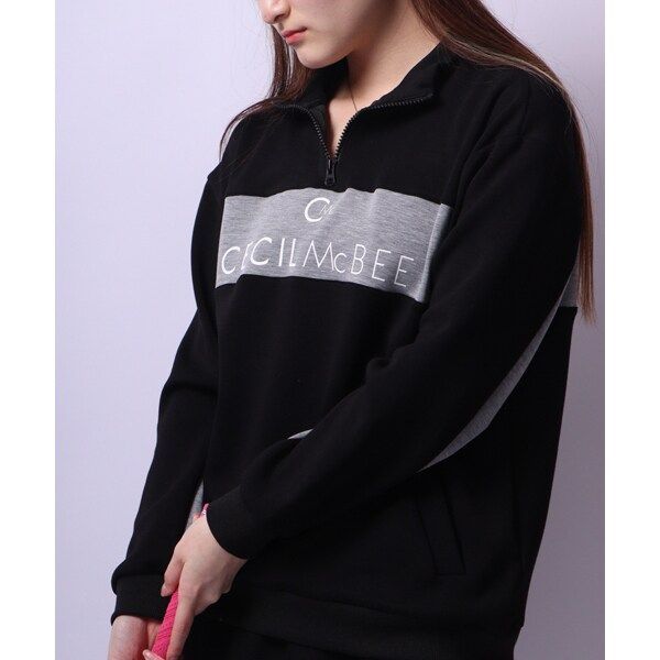 万能 CECIL McBEE green バイカラーDBハーフジップスウェット ﾌﾞﾗｯｸ Sサイズ ファッション情報