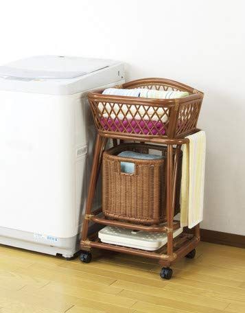 4営業日で発送 アウトレットファニチャー 天然籐2段ランドリー 03081