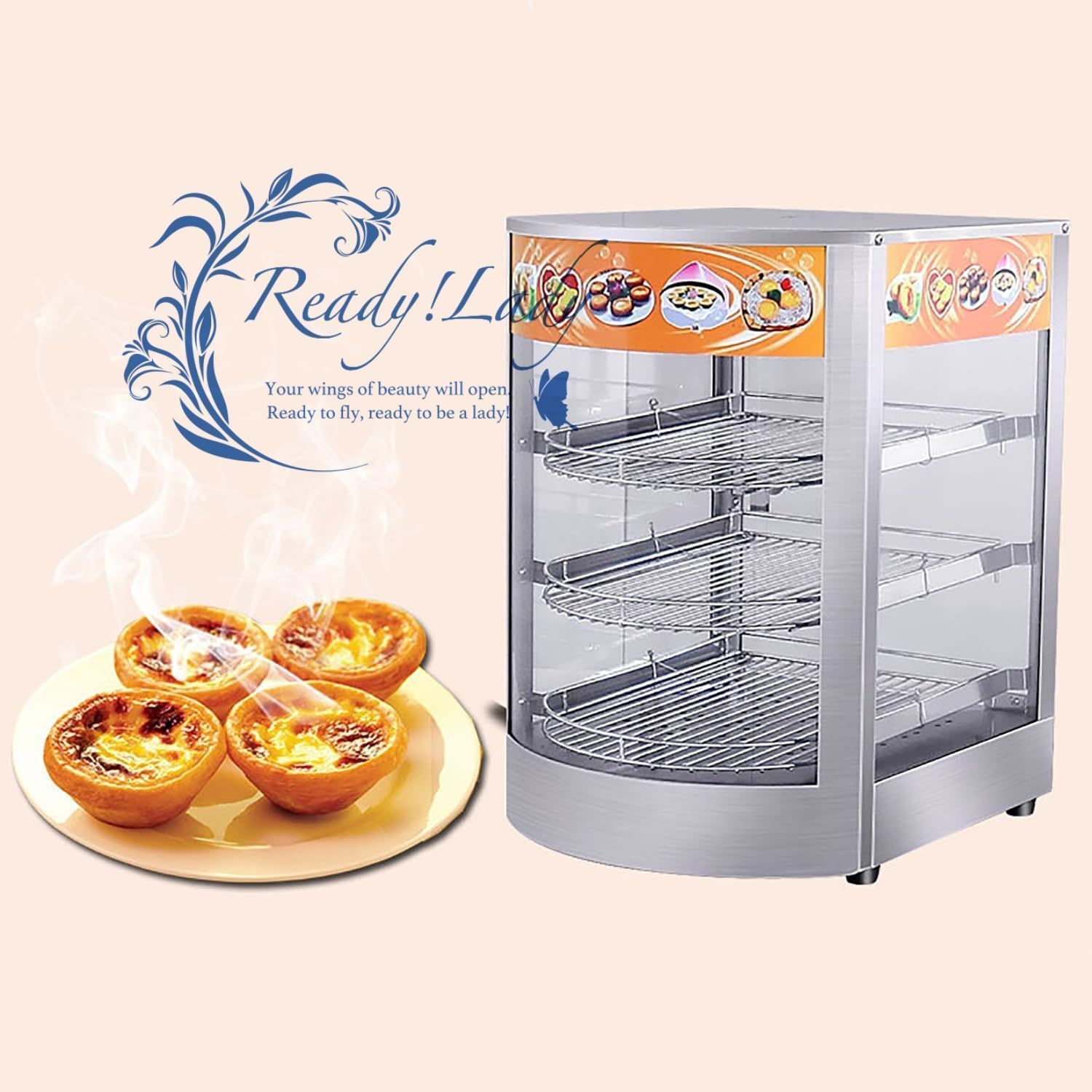 ホットフードディスプレイキャビネットウォーマー 照明付き 3段ステンレススチールフードウォーマー 0.8KW温度範囲30?85℃