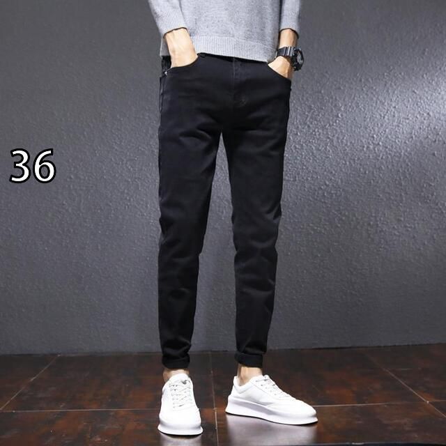 [36 ]メンズ ファッション 服 オシャレ シンプル 大人 かっこいい 大きいサイズ ストリート 紳士服 韓国スタイル ファッション ジーンズ 春 スリムフィット 裾 ブラック ロング パンツ