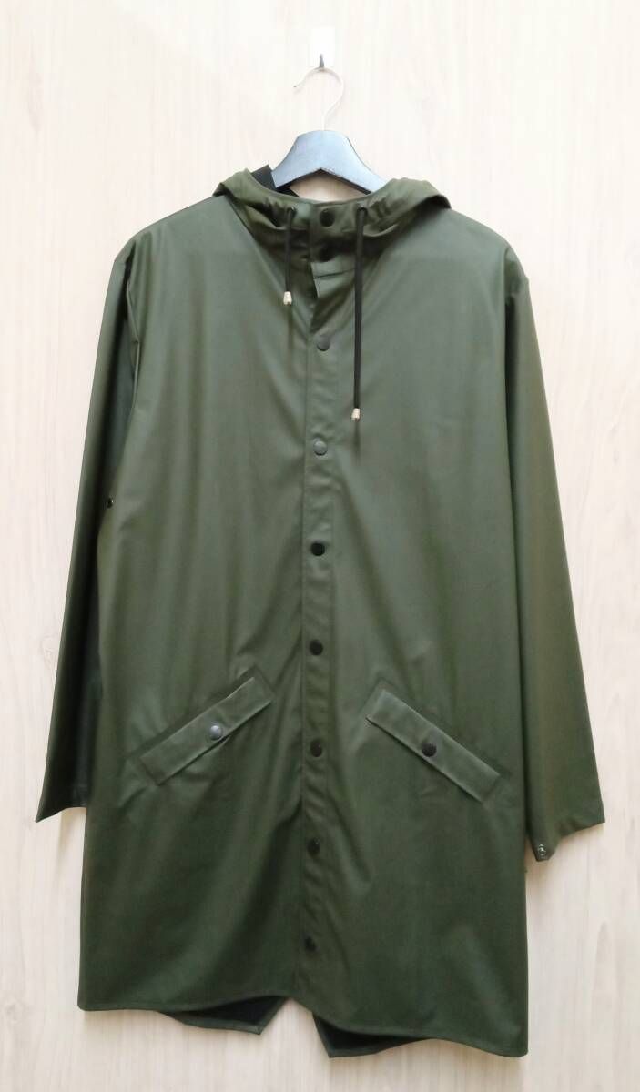 RAINS|レインズ|コート|ロングフーデッドレインコート|カーキ系|XSサイズ|Sサイズ