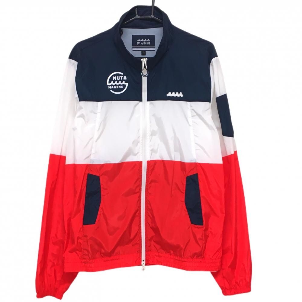 ムータマリン ジャケット ネイビー×白×レッド 薄手 トリコロール 襟裏メッシュ メンズ 7 XL ゴルフウェア muta