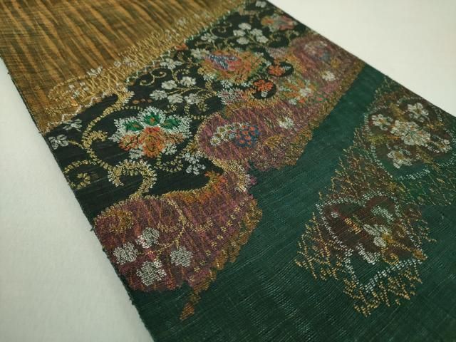 平和屋本店■極上 スリーシーズン 西陣 老舗 渡文謹製 手織 すくひ 太鼓柄袋帯 花唐草鳥蝶文 黒地 金銀糸 証紙付き 逸品 未使用 CZAA0888s4 平和屋着物▽西陣 老舗 渡文謹製 手織 すくひ 太鼓柄袋帯 スリー