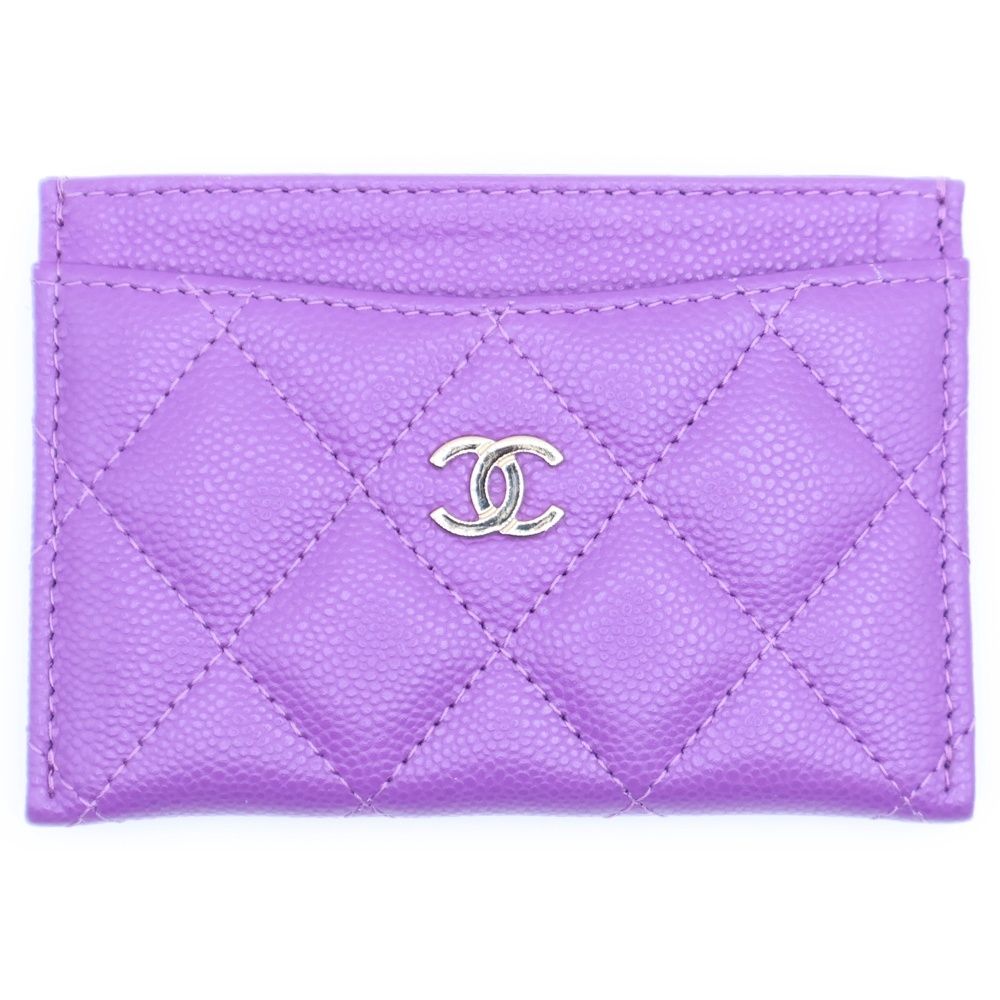 CHANEL シャネル マトラッセ クラシック キャビアスキン カードケース パスケース パープル ゴールド金具 ランダムシリアル レディース