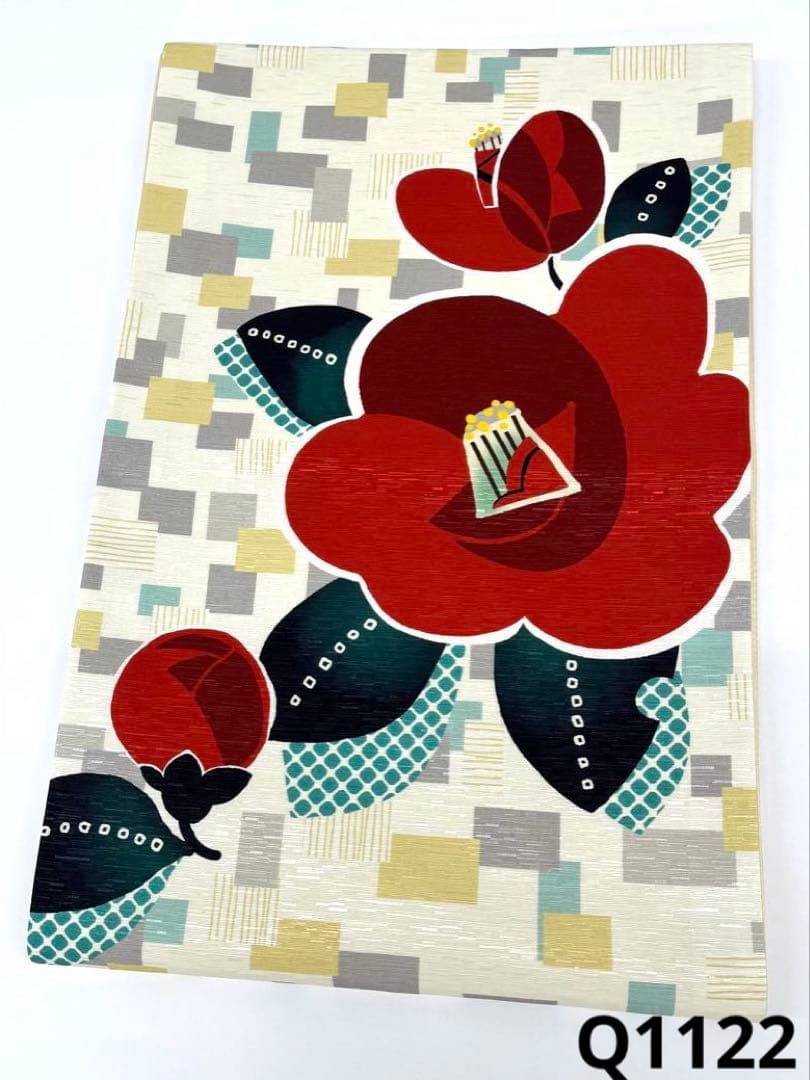 京袋帯 WAKKA 椿 レトロポップ 大正ロマン調 正絹 Q1122