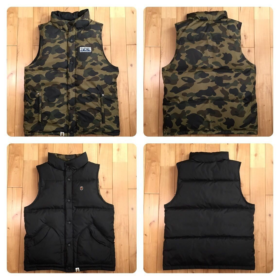 ★リバーシブル★ ダウンベスト 1st camo green × black Lサイズ a bathing ape BAPE エイプ ベイプ  アベイシングエイプ down vest