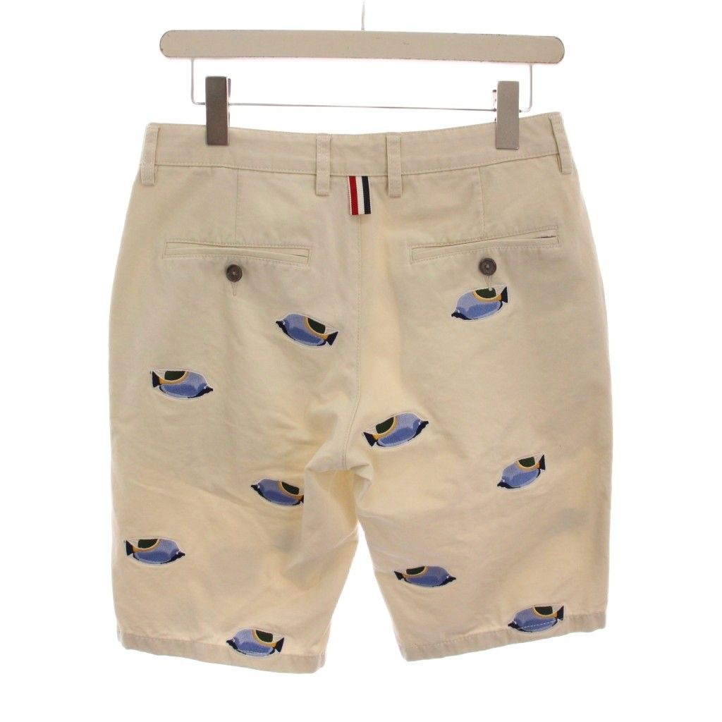 トムブラウン THOM BROWNE ショートパンツ ハーフパンツ 30 オフホワイト アイボリー 魚柄 フィッシュ柄 刺繍 YM