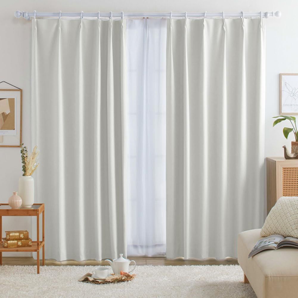 Color:ホワイト_Size:100×200cm ベルーナ(BELLUNA) カーテン 4枚セット 遮光 100％ 防音 断熱 保温 遮光カーテン 4枚セット おしゃれ 幅100 タッセル付 カーテン2枚 レース2枚 ２枚組 アジャスターフック