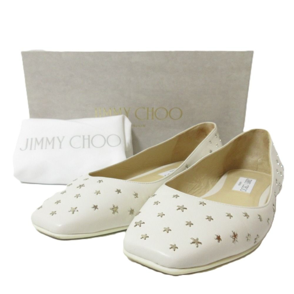 【レア】ジミーチュウ　フラットパンプス　レザー　スター　ムーン　スタッズ 未使用 JIMMY CHOO ジミーチュウ レザー スタースタッズ JCロゴ