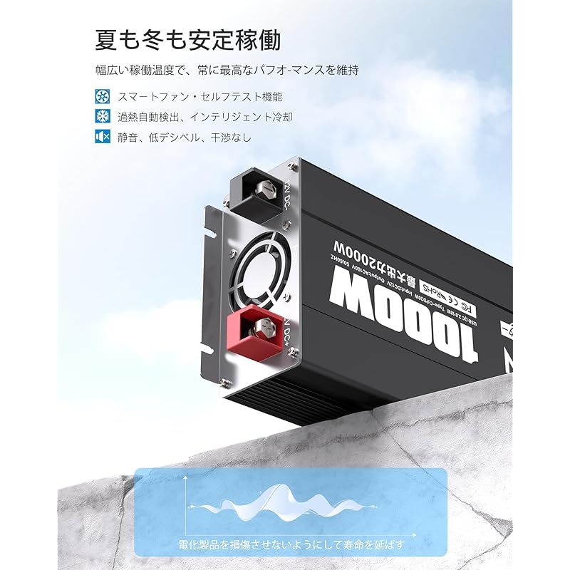 LCYMW インバーター 正弦波 12v 100v 1000w 50/60Hz切替可能 DC12V 