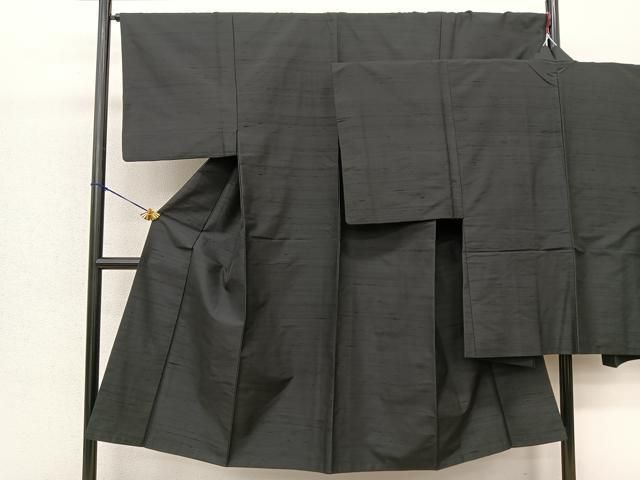 平和屋着物男性　紬　アンサンブル　色無地　紫黒色　正絹　逸品　BAAN3223fw
