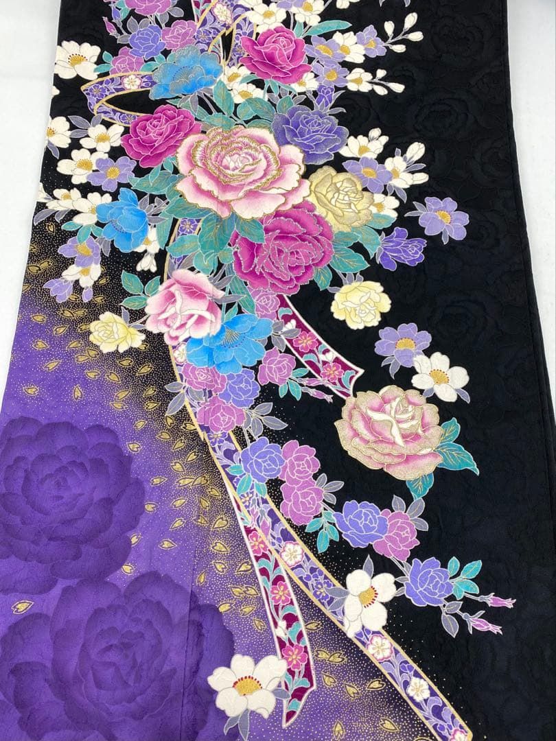振袖 豪華 刺繍 金彩 薔薇 ふくれ織紋意匠 身丈169cm - メルカリ