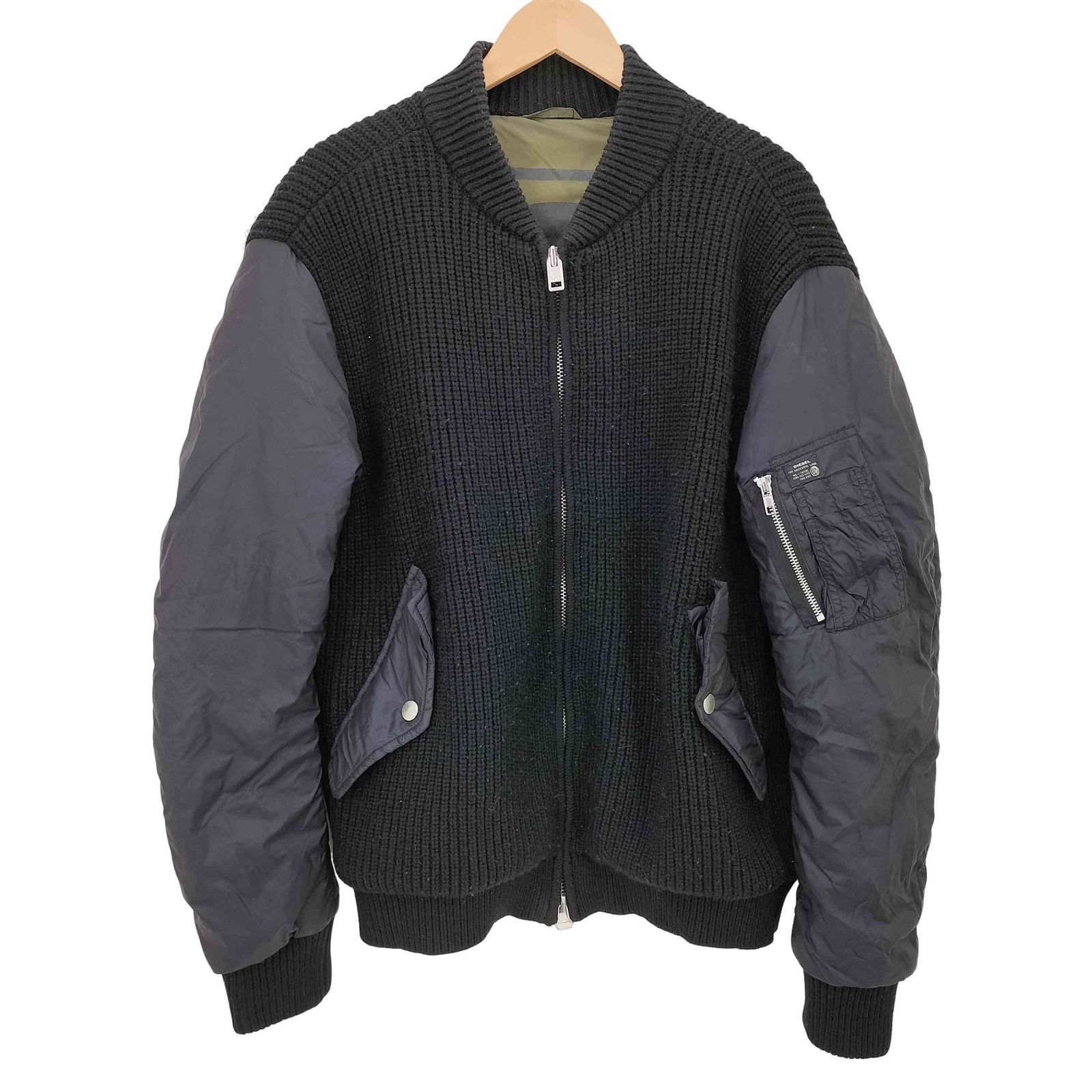 ディーゼル DIESEL Nylon Knit Combination Jacket ナイロン 切替 畦編み ウール ニット ジャケット メンズ import XL
