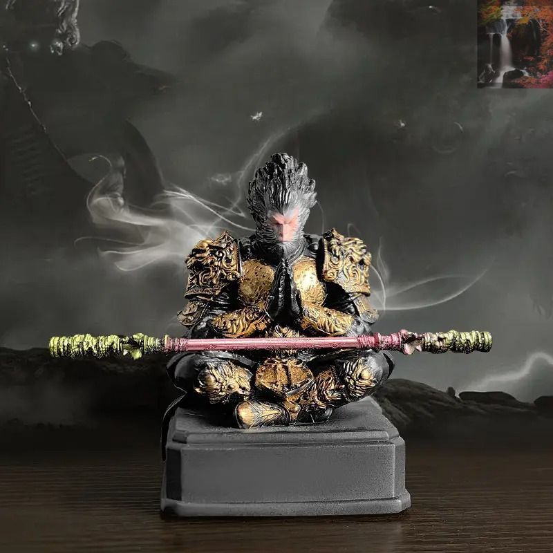 如意棒と孫悟空座像 2カラー ブラック ゴールド 甲冑 孫悟空 如意棒