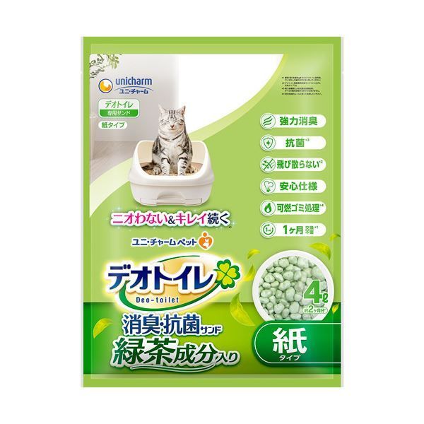 まとめ ユニ チャーム デオトイレ 飛び散らない緑茶成分入り消臭サンド 4L 1パック ×5セット