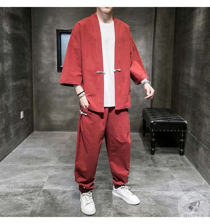 リネン セットアップ メンズ 夏 半袖 2点セット 綿麻 トップス カーディガン おしゃれ ジャージ スウェット 薄手 接触冷感 サルエルパンツ シャツ ハーフ パンツ 通気 部屋着 カジュアル上下セット 着物 メンズ ジョガーパンツ 80ht831