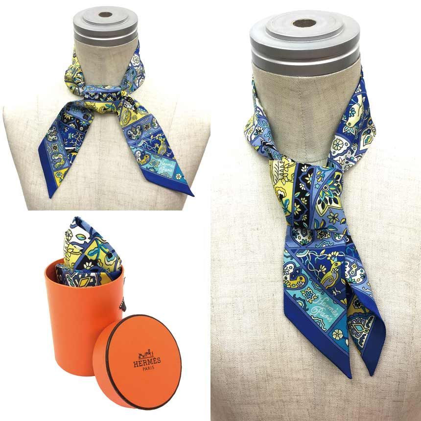 HERMES エルメス ツイリー 花咲く鳥達の国でブルー2本