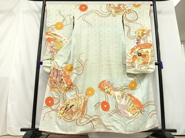 平和屋着物□豪華振袖 駒刺繍 扇面枝花文 金彩 正絹 逸品