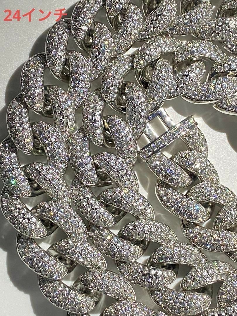 マイアミ キューバンチェーン 幅23ミリ 24インチ パヴェ留め シルバー 喜平ネックレス メンズネックレス LEX 平本蓮 萩原京平 rizin トラヴィススコット krkc-co アバランチ キングアイス チェーンネックレス hiphop 18k gp