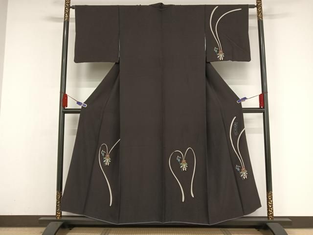 袋帯【辻村寿三郎】ジュサブロー モダン市松格子 正絹 紫色 茶色 六通柄 着物帯 袋帯【辻村寿三郎】ジュサブロー モダン市松格子 正絹 紫色 茶色 六通